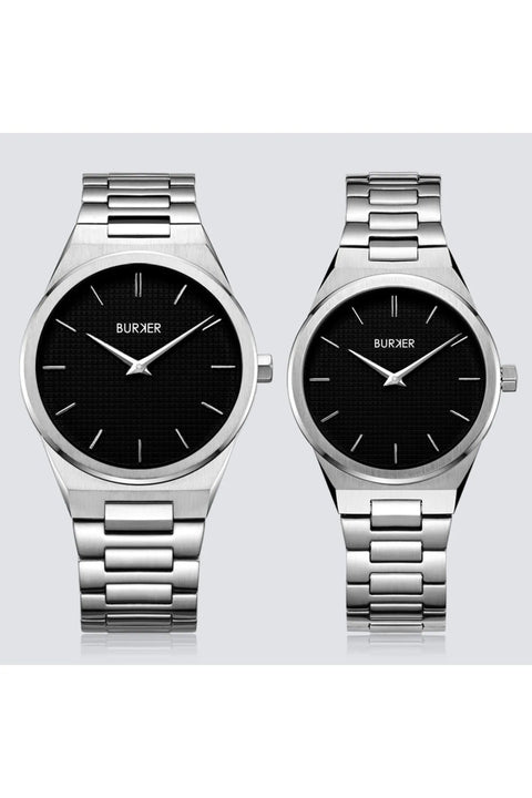 Burker Adam & Eve Silver Black  AECLSB   Çift Kol Saati